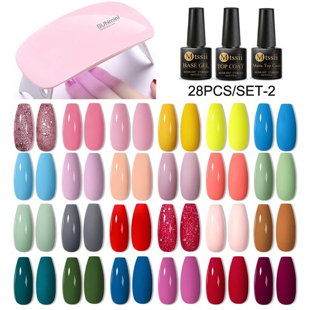 MTSSII 120pcs Gel Polish Set Semi Permanent UV LED Gel Varnish Soak Off Nail Art Glitter Colorful Gel Manicure DIY Big Set