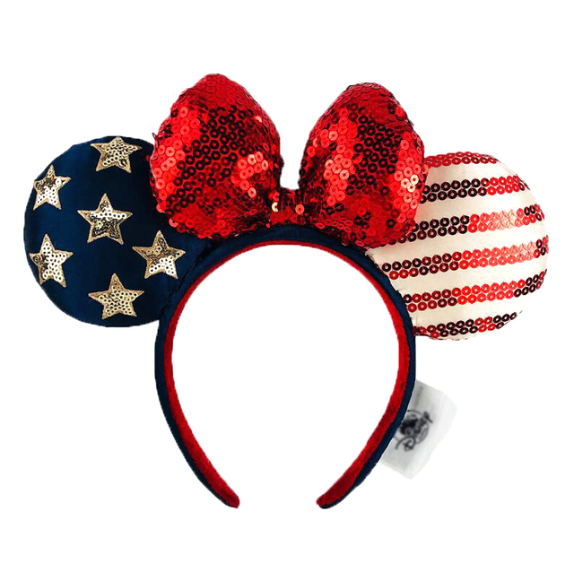 New Disney Mickey Mouse Ears Headband Space Lunar Mountain New Year Minnie Bow Pink Sequins Cartoon Anime Headdress Headband Gif