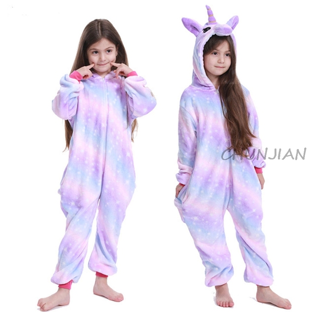 Winter Kigurumi Kigurumi Soft Warm Soft Flannel Pajamas Cartoon Animal Hooded Pajamas Boys Unicorn Pajamas Girls Kids Sleepwear