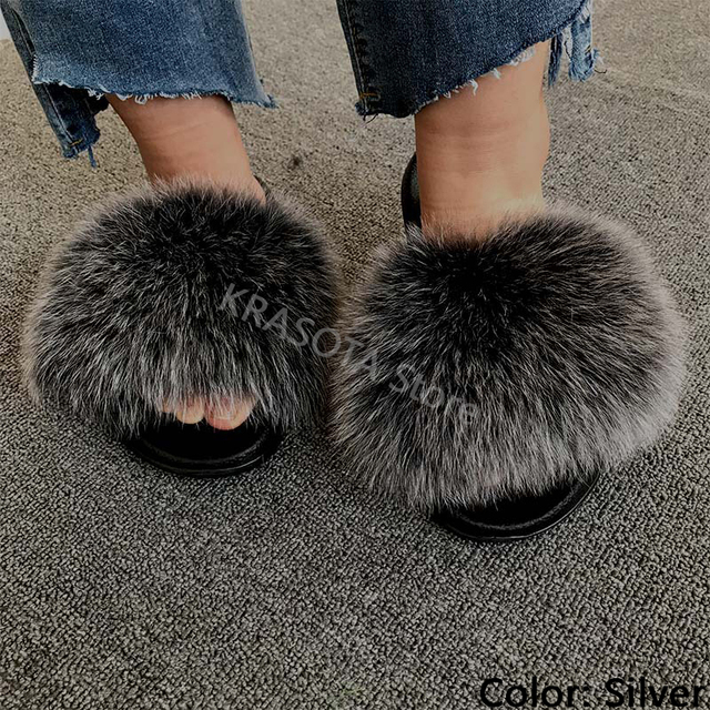 Natural Fur Slippers Women Home Fluffy Slippers House Furry Slides Luxury Summer Flip Flops with Real Fur Wholesale Dropshipping