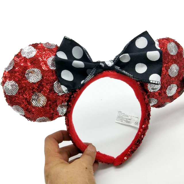 Cartoon Minnie Mermaid Princess Big Ears Headband Sequin Bows Ears Costume Headband Cosplay Plush Adult/Kids Headband Gift