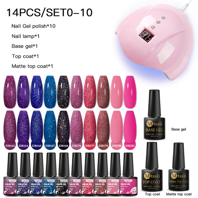 Mtssii 16/60pcs Nail Gel Polish Set Semi Permanent Pure Color and Glitter Gel Set Soak Off UV Gel for Nail Art Beauty DIY Design