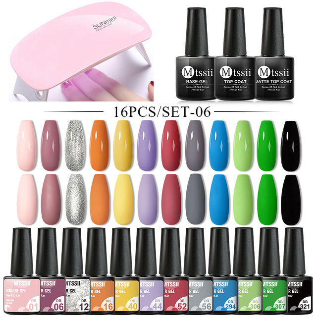 Mtssii 25/60pcs Color Gel Nail Polish Set Glitter Sequins Gel Soak Off UV Gel Semi Permanent Base and Top Coat Nail Art Gel Kits