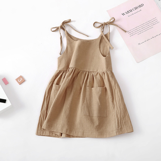 Girls Summer Sleeveless Dress Cotton Solid Kids Dress Girls Dresses Beach Dress Slip Dress Fashion Girls Clothes