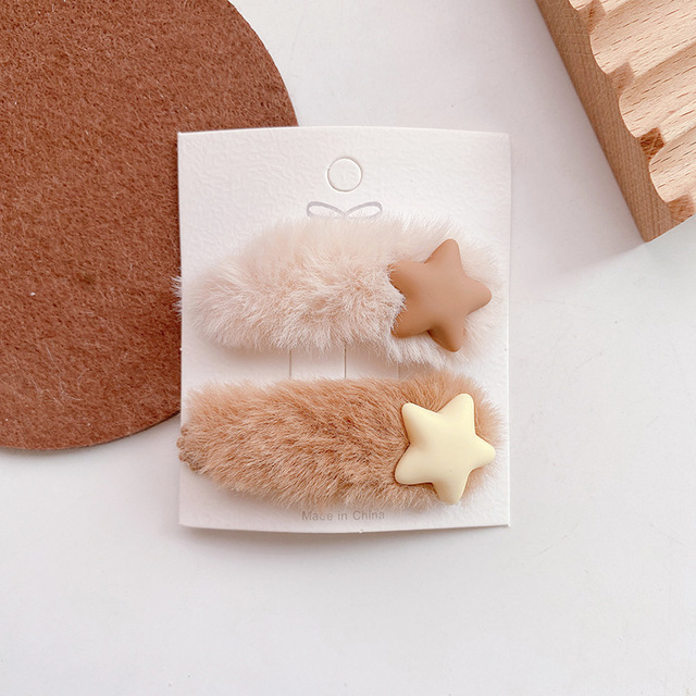New 2pcs Mini Soft Baby Girl Hair Clips Baby Hair Clips Winter Accessories For Kids Kawaii Bear Star Hair Clips For Kids