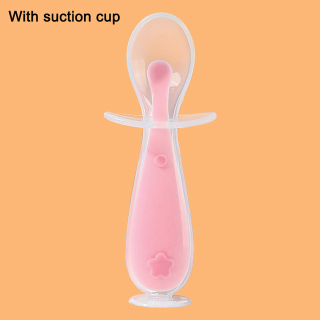 Children Training Spoon With Suction Cup Baby Cutlery Infant Feeding Liquid Silicone Non-slip Baby Spoon Utensils