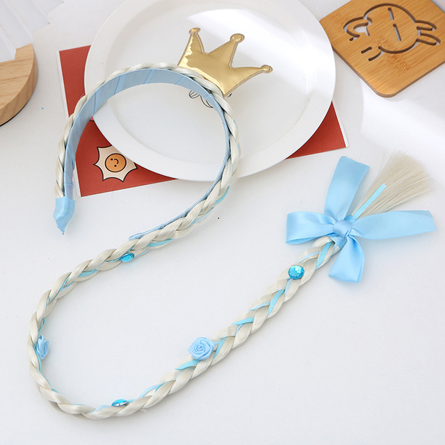 Little Girls Blonde Cosplay Weaving Princess Braid Tangled Rapunzel Headband Hair Elsa Accessories Girl Wig