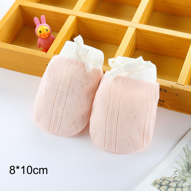 1 Pair Baby Protective Gloves Newborn Gloves Infant Supplies Cute Soft Adjustable Pure Color Breathable Cotton Gloves For Baby 0-24M