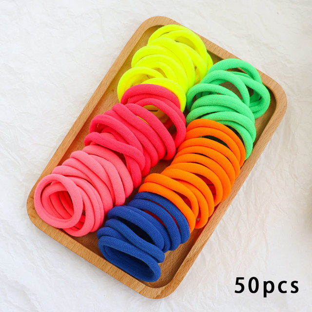 50pcs Set Colorful Girl Ornament Nylon Elastic Hair Bands Ponytail Hair Accessories Holder Rubber Bands Scrunchie Headband