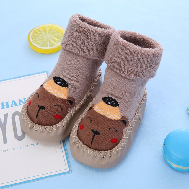 Baby Socks With Rubber Soles For Toddlers Kids Socks Toddler Boys Sock Warm Terry Shoes Thicken Slippers Infant Girl Winter