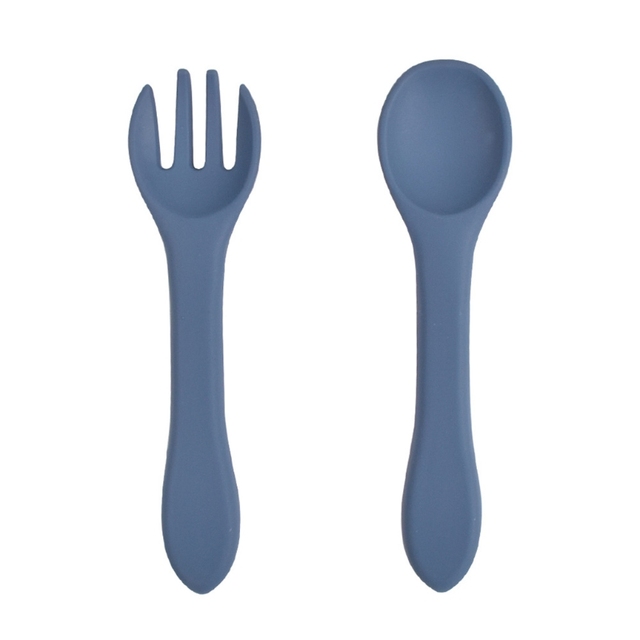 2pcs Baby Soft Silicone Fork Spoon Set Feeding Dishes Toddler Toddlers Infant Feeding Accessories Silicone Tableware