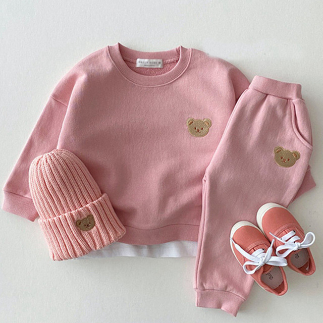 Fashion Toddler Baby Boys Girl Autumn Outfits Baby Girl Clothes Set Kids Sport Bear Sweatshirt Pants 2pcs Suits Outfits