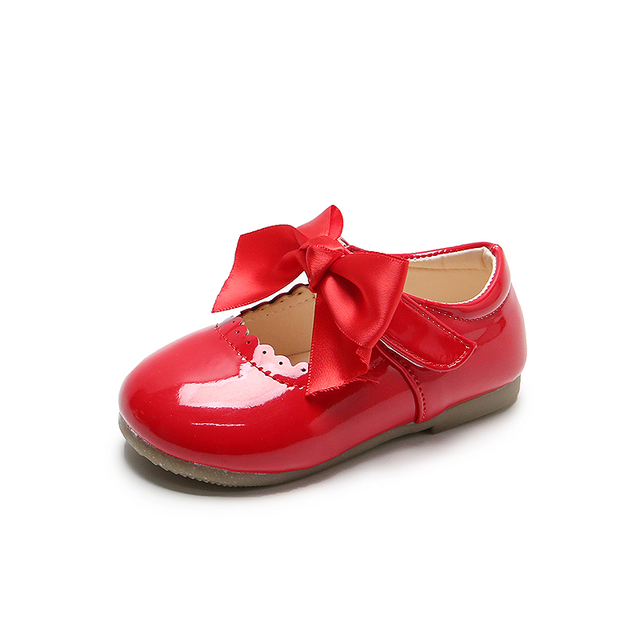 Girls Shiny Leather Bow Shoes Spring Autumn Solid Color Kids Princess Shoes Dance First Step Shoes SMG104