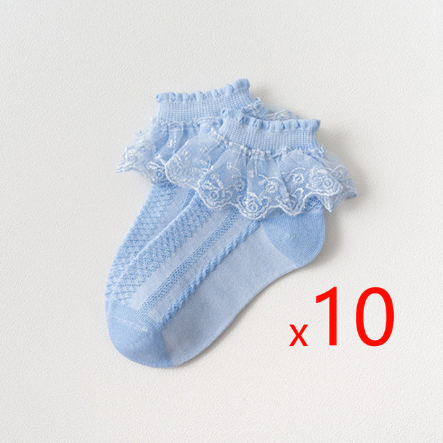 10pairs/lot Baby Girls Kids Lace Ruffle Socks Princess Mesh Children Ankle Short Breathable Cotton White Pink Blue Toddler Sock