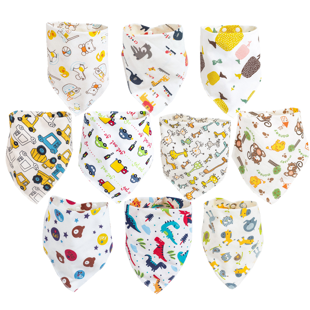 10pcs/lot baby bandana drool bibs 100% organic cotton bibs for boys and girls, super soft absorbent feeding bibs newborn bibs