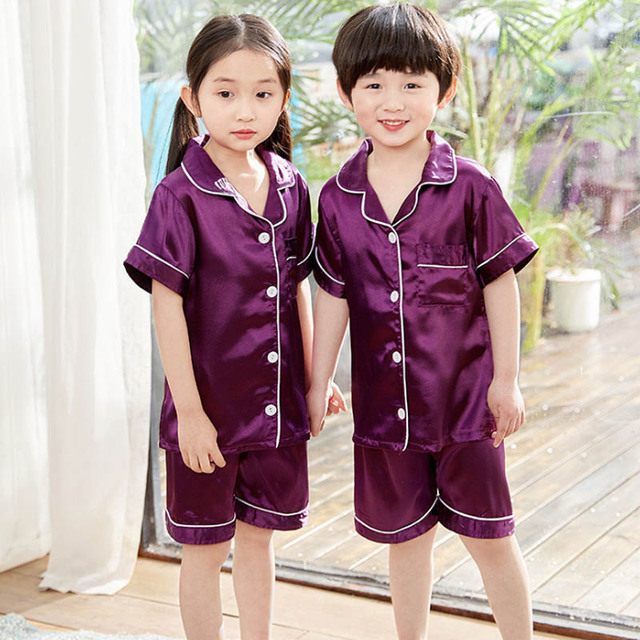 Summer Girl's Satin Pajamas Silk Pajama Shorts Pajama Sets Kids New Design Homefit Fabric Girl Sleepwear Clothing Sets for Teenagers