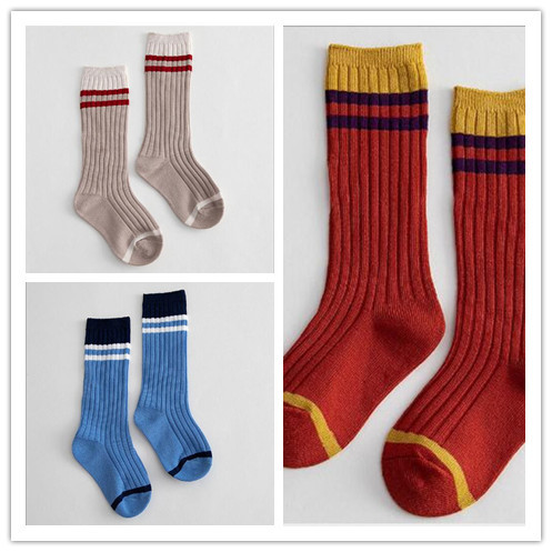 3 pairs 1-8 years old 2021 spring and summer new parallel stripes striped kids middle tube children's socks