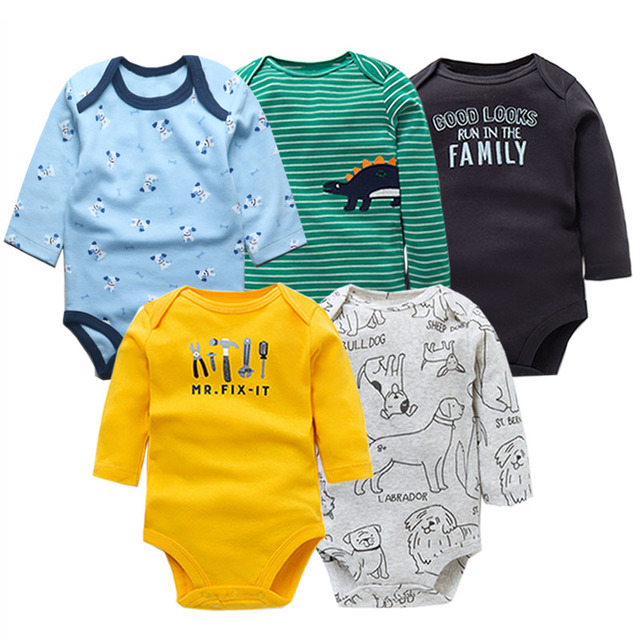 3/4/5pcs Baby Spring Autumn Outerwear Long Sleeve 100% Cotton Boys Girls Clothes Newborn 0-24 Months Clothes