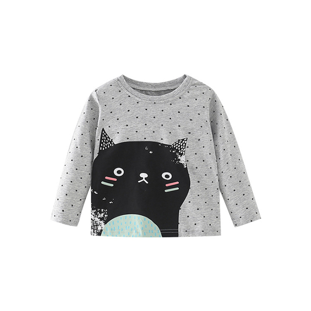 Jumping Meter Girls Cute Cartoon Dinosaur Rainbow T-shirts Autumn Casual Cotton Crew Neck For Long Sleeve Top Baby Clothes 2-7Y