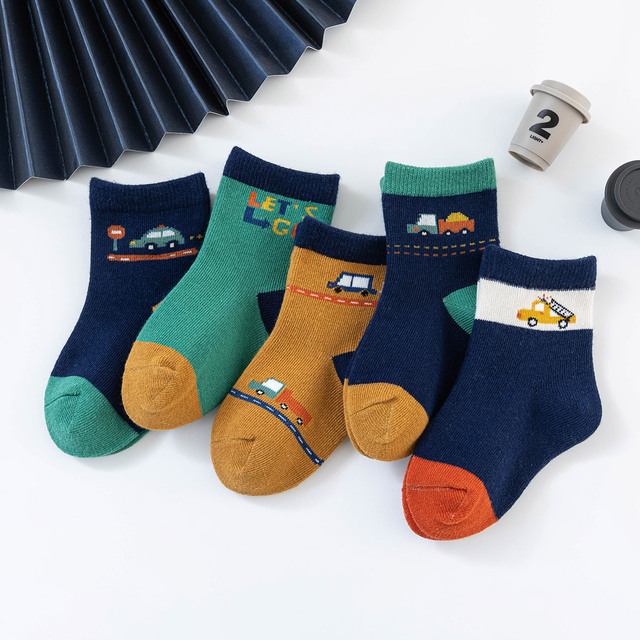 5pairs/lot Fashion Cartoon Car Pattern Cotton Kids Socks Baby Girls Socks 1-12 Years Socks for Boy Warm Breathable Miaoyoutong