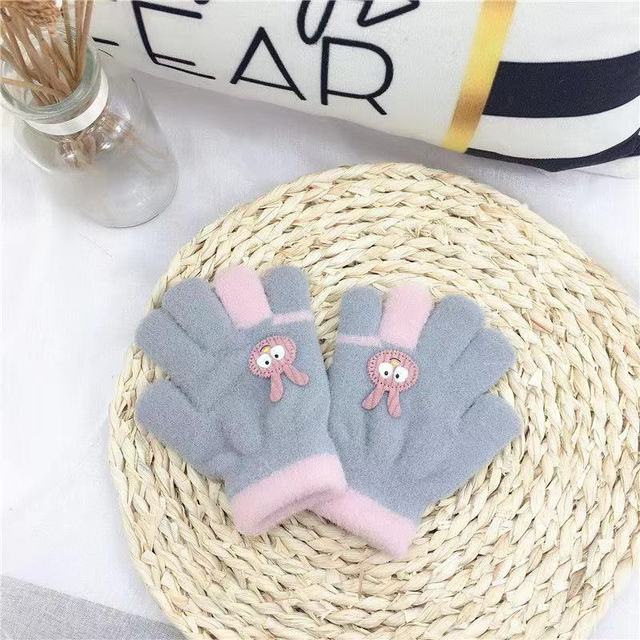 Menoea Baby Girl Boy Winter Gloves New Years Cute Cartoon Rabbit Kids Knitted Wool Newborn Warm Thick Velvet Mittens Children