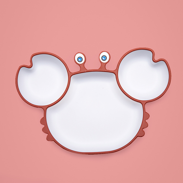 BOPOOBO Baby Dishes Silicone Suction Plate Cute Crab Children Feeding Plate Non-slip Baby Food Bowl Feeding for Kids