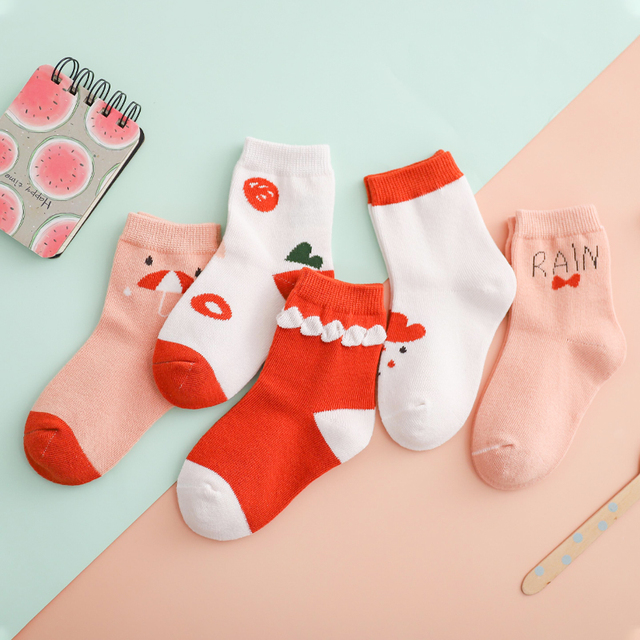 5pairs/lot Unicor Star Strip Cotton Knit Warm Children's Socks for Girls New Year Socks Kids Women's Short Socks Miaoyoutong
