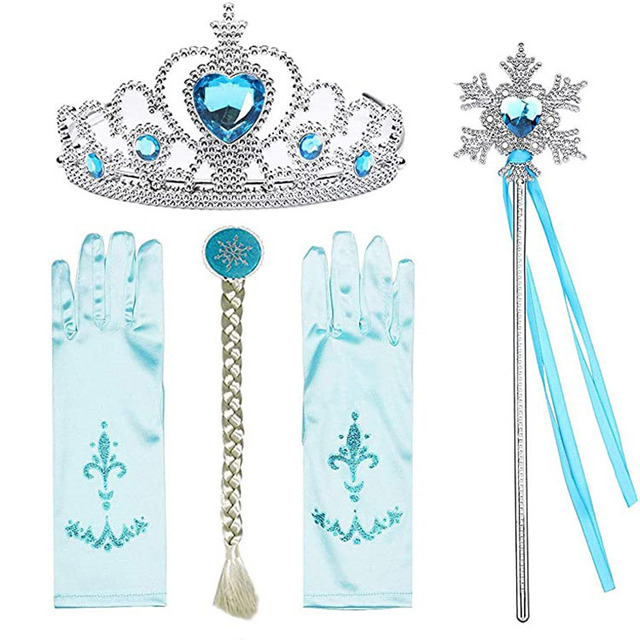 Princess Elsa jewelry set, accessories, gloves, wand, tiara, necklace, wig, princess dress, fancy dress