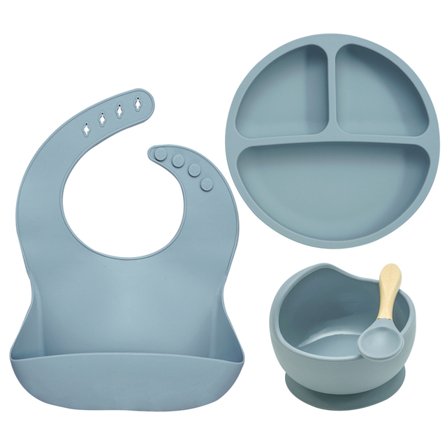 Baby Feeding Bowl Set Silicone Bibs Non-Slip Baby Silicone Tableware BPA Free Silicone Chewable Food Grade Newborn Accessories