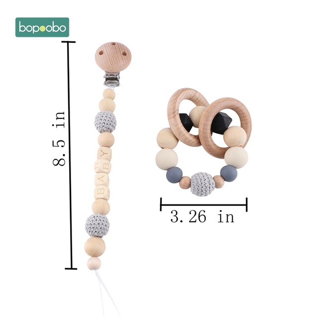 Baby Wooden Toy Stroller Clip Baby Mobile Stroller Customized Silicone Pill Pacifier Chain Chew Silicone Rattle Baby Wooden Teether