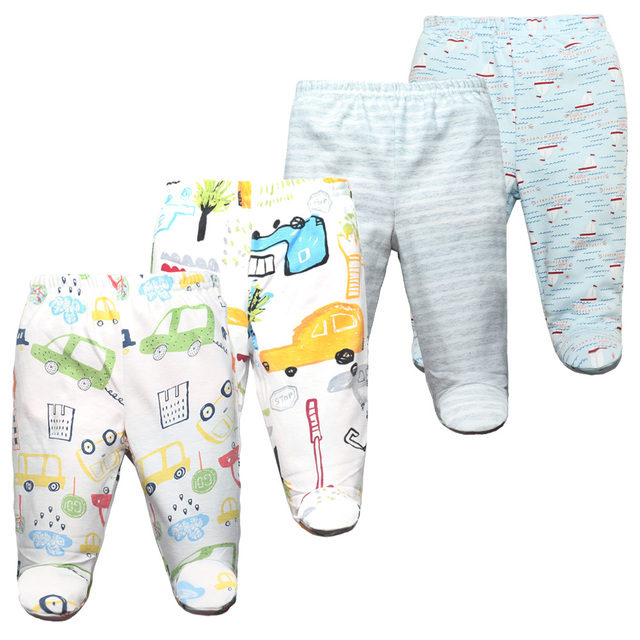 3/4/5pcs/lot Newborn Baby Pants Soft Cotton Cartoon Boys Pants Four Seasons Feet Baby Girls Pants Stripe Baby Trousers 0-12M