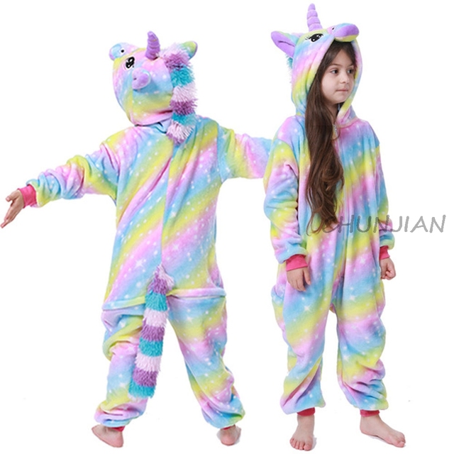 Winter Kigurumi Kigurumi Soft Warm Soft Flannel Pajamas Cartoon Animal Hooded Pajamas Boys Unicorn Pajamas Girls Kids Sleepwear