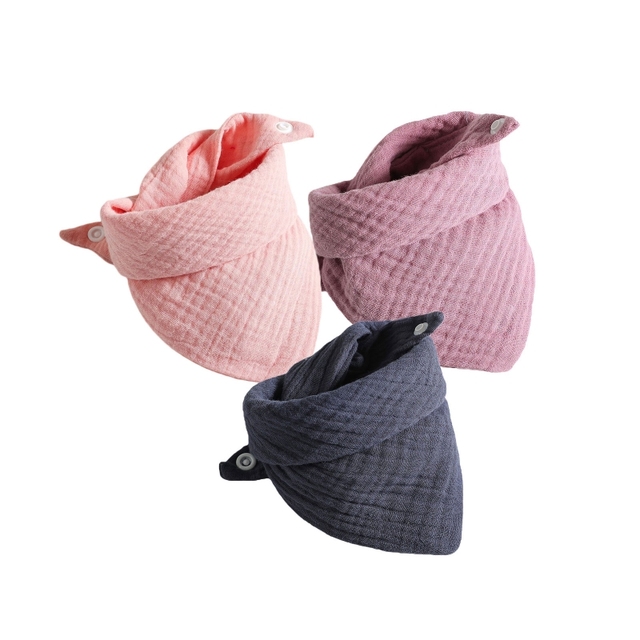 3pcs Baby Feeding Saliva Bib Saliva Towel Triangle Scarves Bandana Soft Cotton Bib Adjustable Snap Button Burp Cloth