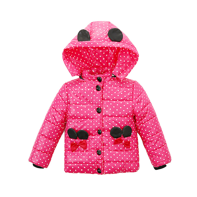 Infant Autumn Winter Jacket For Baby Girls Down Children Bowknot Outerwear Coats Dot Hooded Cotton Kids Clothes