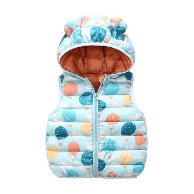 Baby Boy Winter Down Vest Cute Ear Hooded Puffer Vest Cartoon Lightweight Waistcoat Vest For Baby Girls Boys 6M-6Y