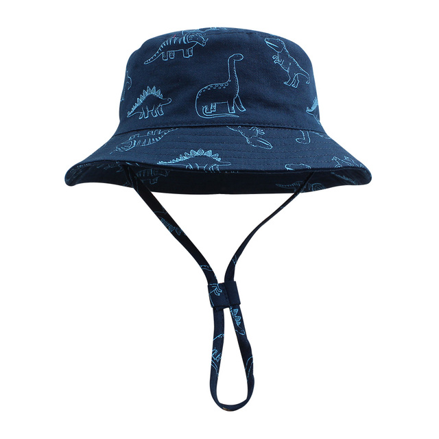 Boys Girls Spring Summer Cotton Hat Baby Dinosaur Bucket Bap Baby Cartoon Hat Adjustable Lace Up Sunshade Hat