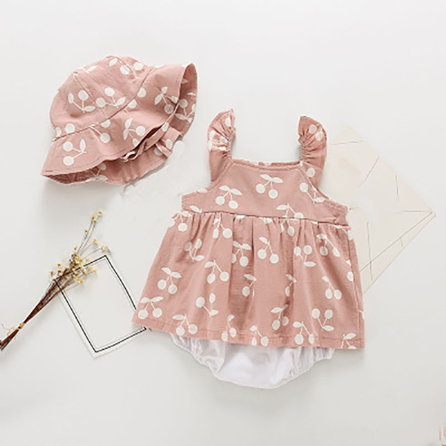 Sodawn-Baby Summer Baby Jumpsuit, Baby Clothes with Dotted Cotton Belts, with Hats, 0-24 Months, New Set