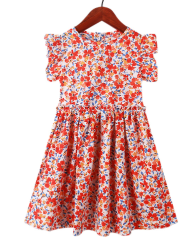 Girl Summer Dress 2022 New Casual Princess Dress Retro Small Floral Kids Dress Vestido 3-14Y G0005