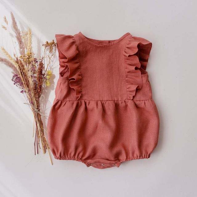Summer Newborn Infant Baby Girls Romper Cotton Linen Ruffles Sleeveless Infant Playsuit Jumpsuit Overalls onabiece Baby Clothes