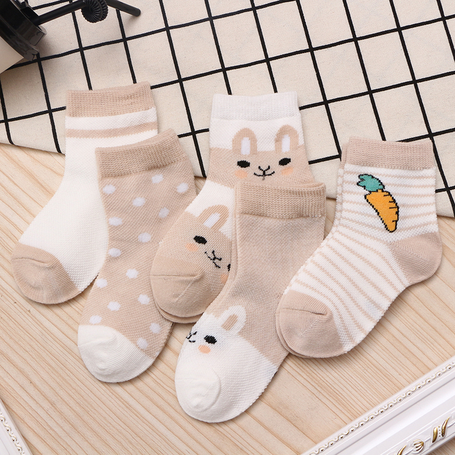 5Pairs/Lot 0-9Y Kids Socks Summer Cotton Cartoon Animal Kids Socks Carrot Girls Mesh Cute Newborn Boy Toddler Children Socks