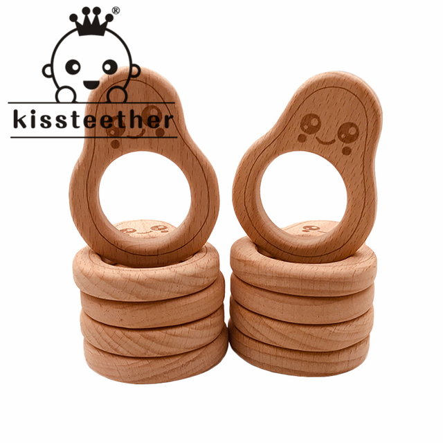 Kisstether 10pcs/lot Food Grade Beech Wood Teething Baby Teether Baby Toys Diy Making Wooden Rings Teething Toy