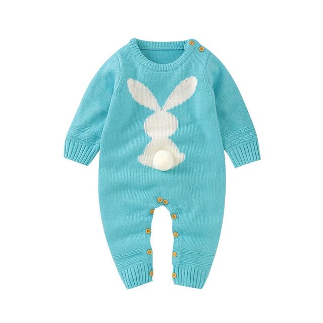 0-24M Newborn Cute Knitted Bunny Tail Patchwork Romper for Baby Boys Girls Weave Long Sleeve Jumpsuit Outfits Clothes