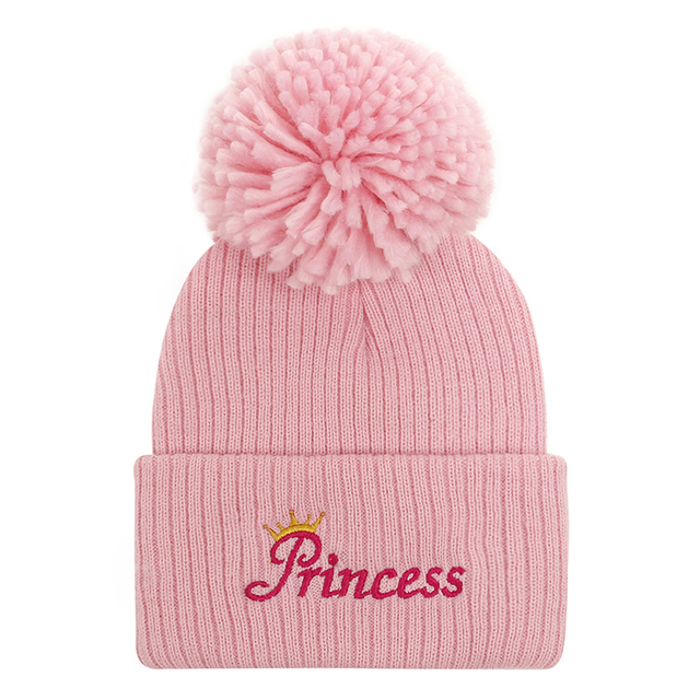 New autumn and winter baby hat embroidered letter hair ball knit hat for children winter hat wool hat