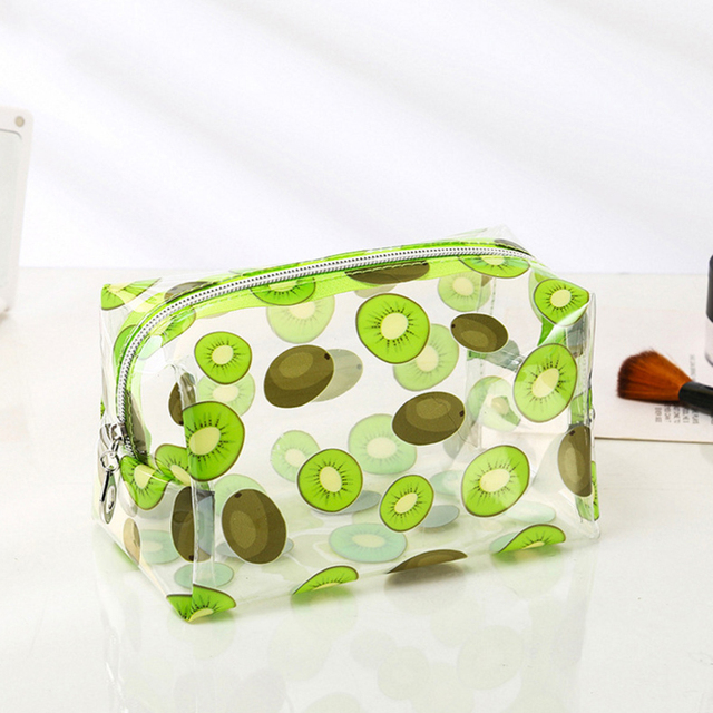 Fashion Transparent Women Cosmetic Bag Fruit Pattern Large Capacity Makeup Zipper Bag Waterproof Simple Travel Accessories