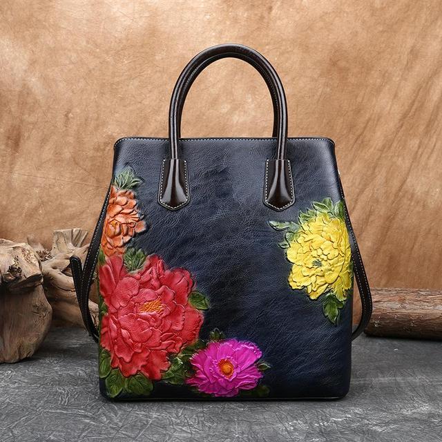 MOTAORA Retro Women Bag Vintage Bucket Shoulder Bags for Women 2022 New Handmade Embossed Leather Handbag Floral Tote Bag Female