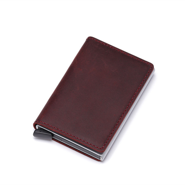 DIENQI - Genuine Leather Rfid Card Holder for Men and Women, Metal Credit Card Case