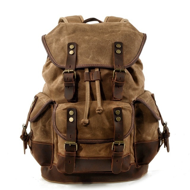 Men's Leather Backpack Large Capacity Tarpaulin Vintage Backpack For School Hiking Travel