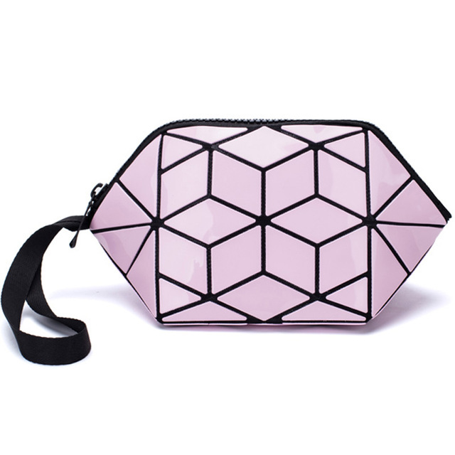 New Geometric Luminous Women Cosmetic Bag Organizer Zipper Makeup Ladies Folding Cosmetic Noctilucent Pouch Travel Make Up Bag