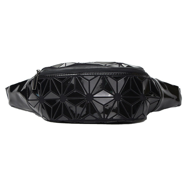 Women's Luminous Leather Waist Bag, Brand Handbag with Strap, Geometric Chest Bag, Fashionable