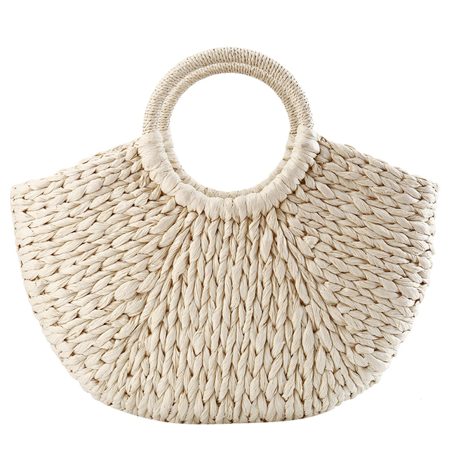 Women's handbag elegant rattan wicker straw woven half round bag large capacity casual travel bags